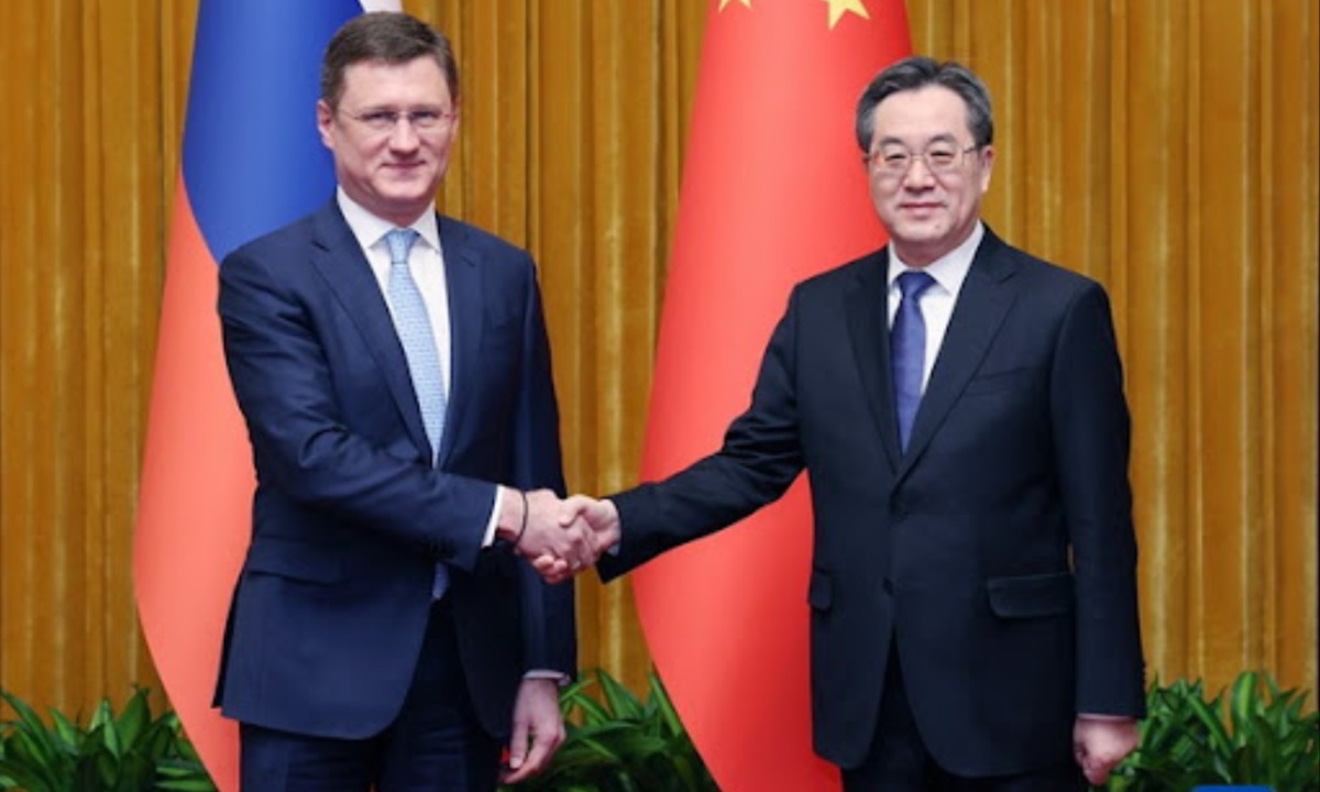 Chinese Vice Premier Ding Xuexiang and Russian Deputy PM Alexander Novak